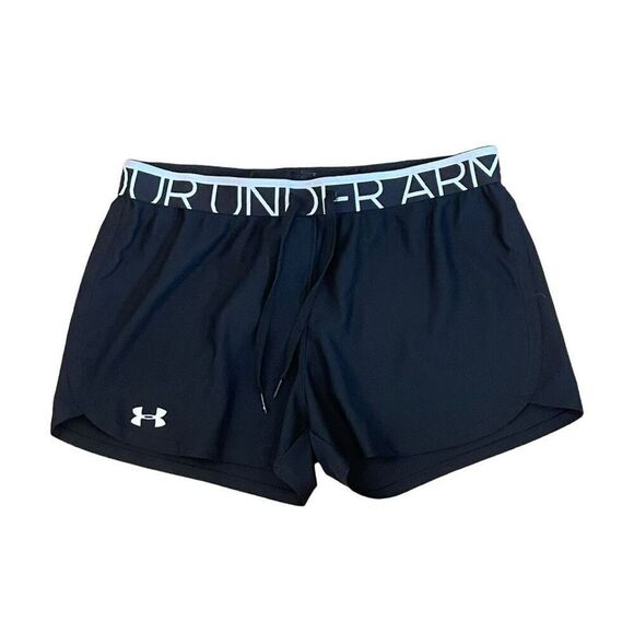 Under Armour Heat Gear UA Play Up 5" Running Shorts Black White Nylon Athletic M - Picture 1 of 4